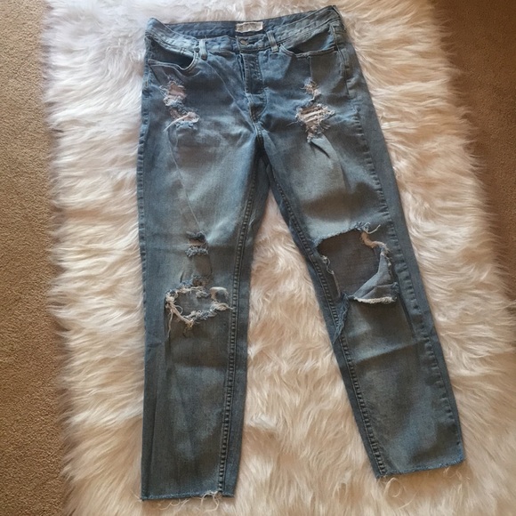 Free People Denim - Free People Boyfriend Cropped Destroyed Jeans